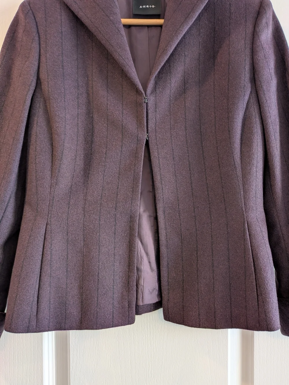 Akris Angora Wool Blazer Striped Purple Black Size 6 Luxury Old Money Classic
